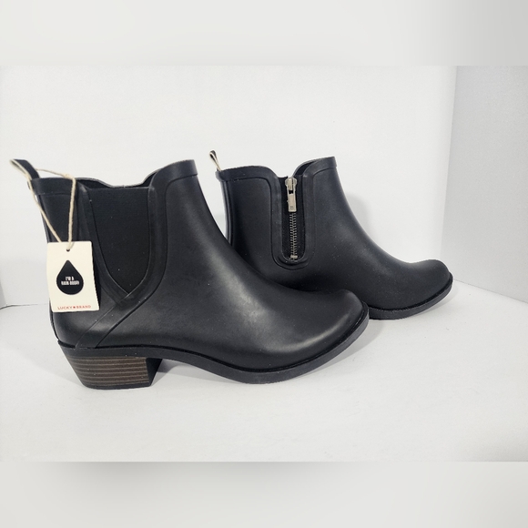 Lucky Brand Rain Boots Womens 9M Black Ankle Zip Waterproof Rubber Durable READ - Picture 1 of 10